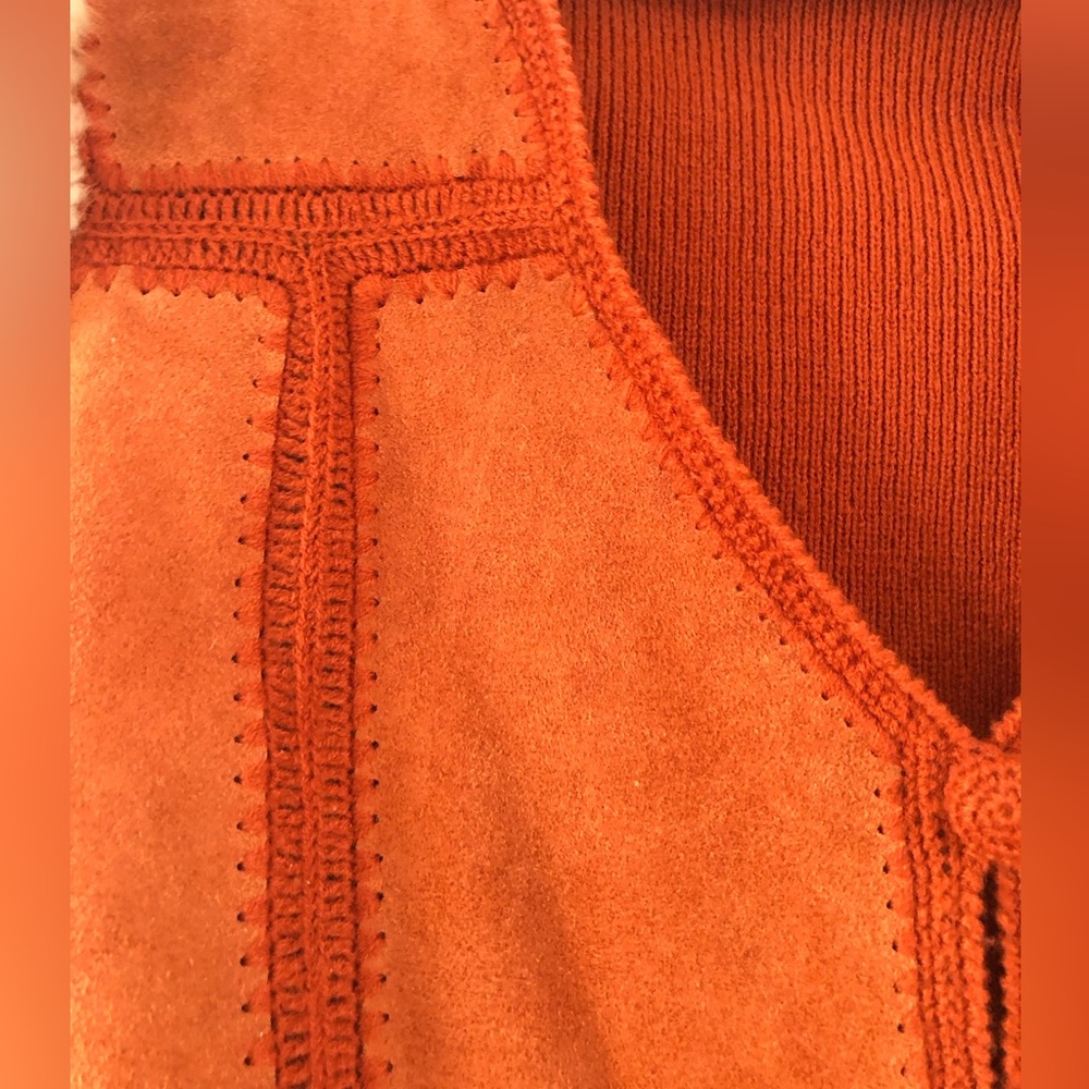Rare 70s Vintage Boho Plus size Suede Crochet Fur Jacket - Picture 8 of 17